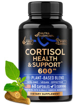 NutraHarmony cortisol supplement bottle-front with vegan capsules for daily cortisol balance