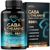 NUTRAHARMONY GABA L-Theanine 900 mg bottle front promotes calmness and daily balance.