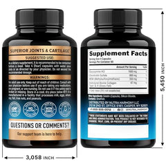 Closeup of NutraHarmony capsules highlighting a high-potency joint support blend for mobility.