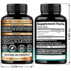 NutraHarmony Lions Mane bottle label – clear branding and dosage information