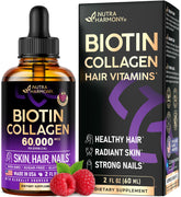 NutraHarmony Liquid Biotin & Collagen Drops bottle pour for easy daily dosing.