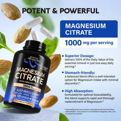 Two-capsule serving of NUTRAHARMONY Magnesium Citrate illustrates daily dosage.