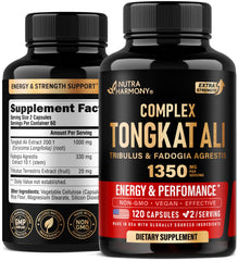 NUTRAHARMONY Tongkat Ali 1350mg bottle front highlighting potency for energy support