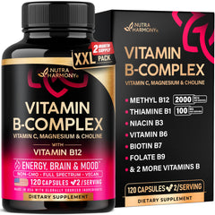 NutraHarmony Vitamin B Complex bottle with capsules for daily energy support