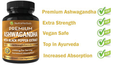 NutraHerbals Ashwagandha capsules in hand suggesting daily wellness support