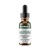NutraMedix Houttuynia bottle pour shows easy daily tincture usage for gut and immune support.