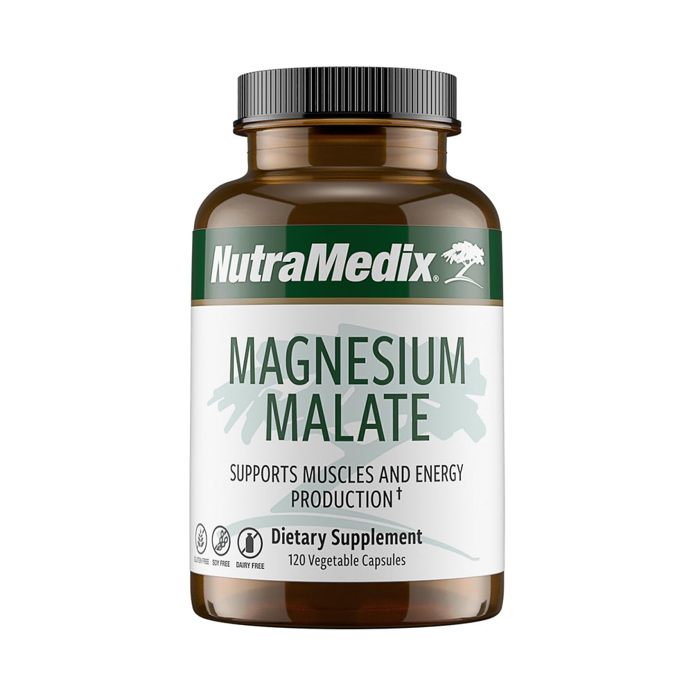 NutraMedix Magnesium Malate energy bottle demonstrates bioavailable mineral support for daily vitality.
