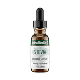 NutraMedix Stevia liquid drops bottle shows natural sweetness with microbial support.