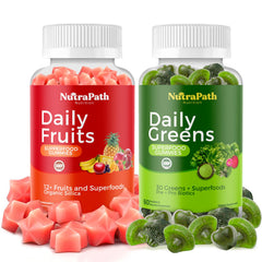 NutraPath Superfood Gummies bottle front showing 120 chews for daily wellness.