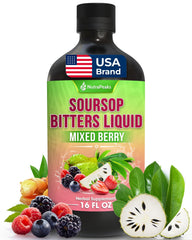 NutraPeaks Soursop Bitters Liquid bottle for daily digestive balance and energy support.