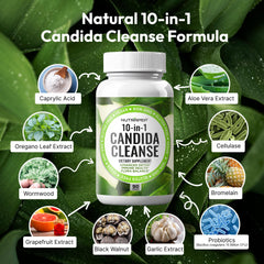 NutraPep Candida Cleanse bottle label highlighting vegan clean ingredients