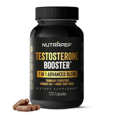 NutraPep Testosterone Booster bottle label showing brand and natural energy support.