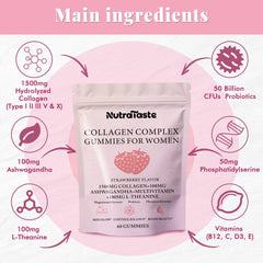 NUTRATASTE Collagen Gummies close-up shows strawberry texture for daily beauty.
