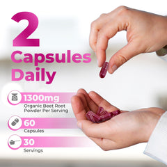Nutrathrive organic beet root powder closeup showing 1300mg per serving