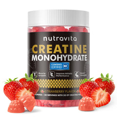 Nutravita Creatine Monohydrate Gummies bottle front for daily gym use.
