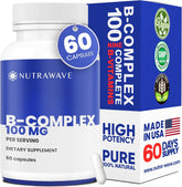 Nutra Wave Vitamin B Complex bottle with capsules for daily energy support.