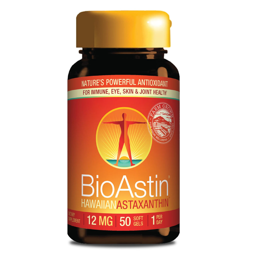 Nutrex Hawaii BioAstin 12mg bottle for daily antioxidant support