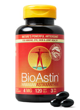Nutrex Hawaii BioAstin Hawaiian Astaxanthin softgels in a 120-count bottle for daily antioxidant support.