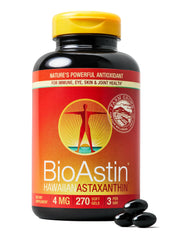 Nutrex Hawaii BioAstin Hawaiian Astaxanthin softgels bottle front for daily antioxidant support