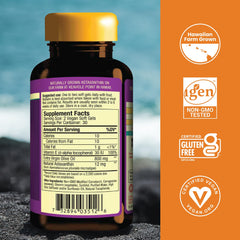 Bottle with olive oil blend label emphasizes enhanced absorption.