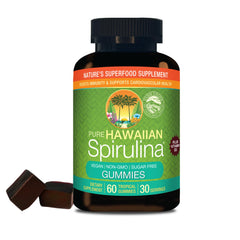 Nutrex Hawaii spirulina gummies bottle front view, vegan sugar-free wellness option