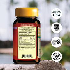 Nutrex Hawaii TurmericAstin softgels close-up highlighting BioAstin astaxanthin and BioPerine absorption.