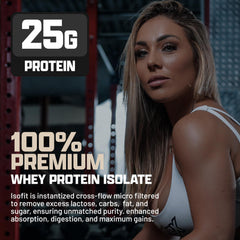 Nutrex IsoFit shake being poured into a glass to show easy mixability.
