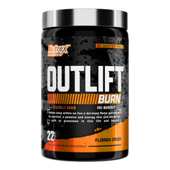 Nutrex Outlift Burn tub-front shows a powerful pre-workout for energy and focus.