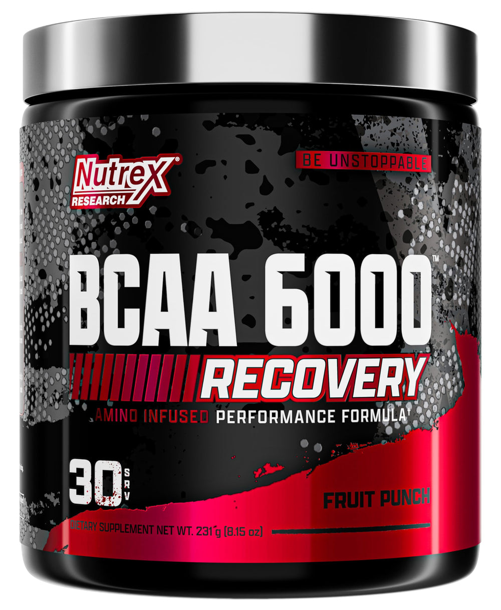 Nutrex Research BCAA Powder 6000 scoop for precise post-workout recovery support.