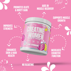 Nutrex Research Creatine for Women pink lemonade mix in glass