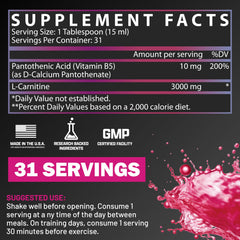 Nutrex Research L-Carnitine 3000 Berry Blast pour shot showing smooth liquid fuel.