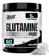 Nutrex Research L-Glutamine powder bottle, unflavored formula for post-workout recovery.