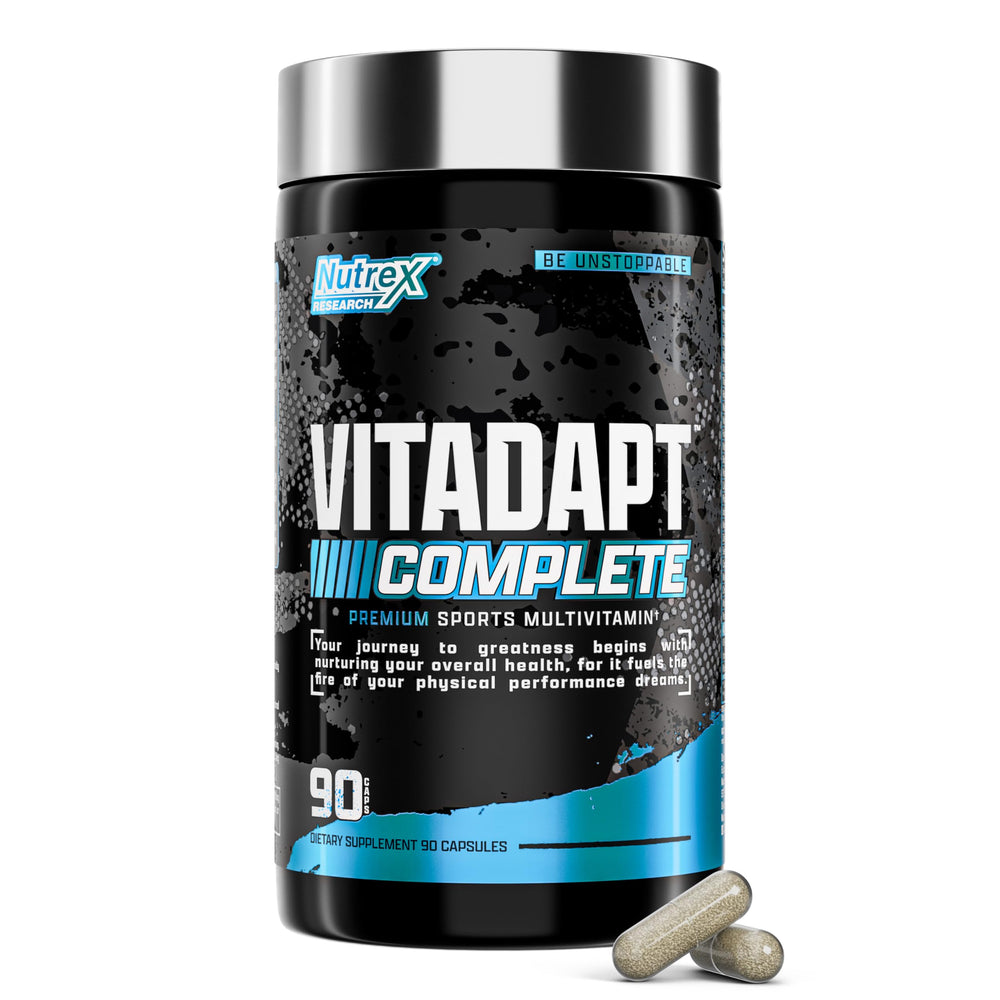 Nutrex Vitadapt package on shelf showcasing complete multivitamin for athletes.