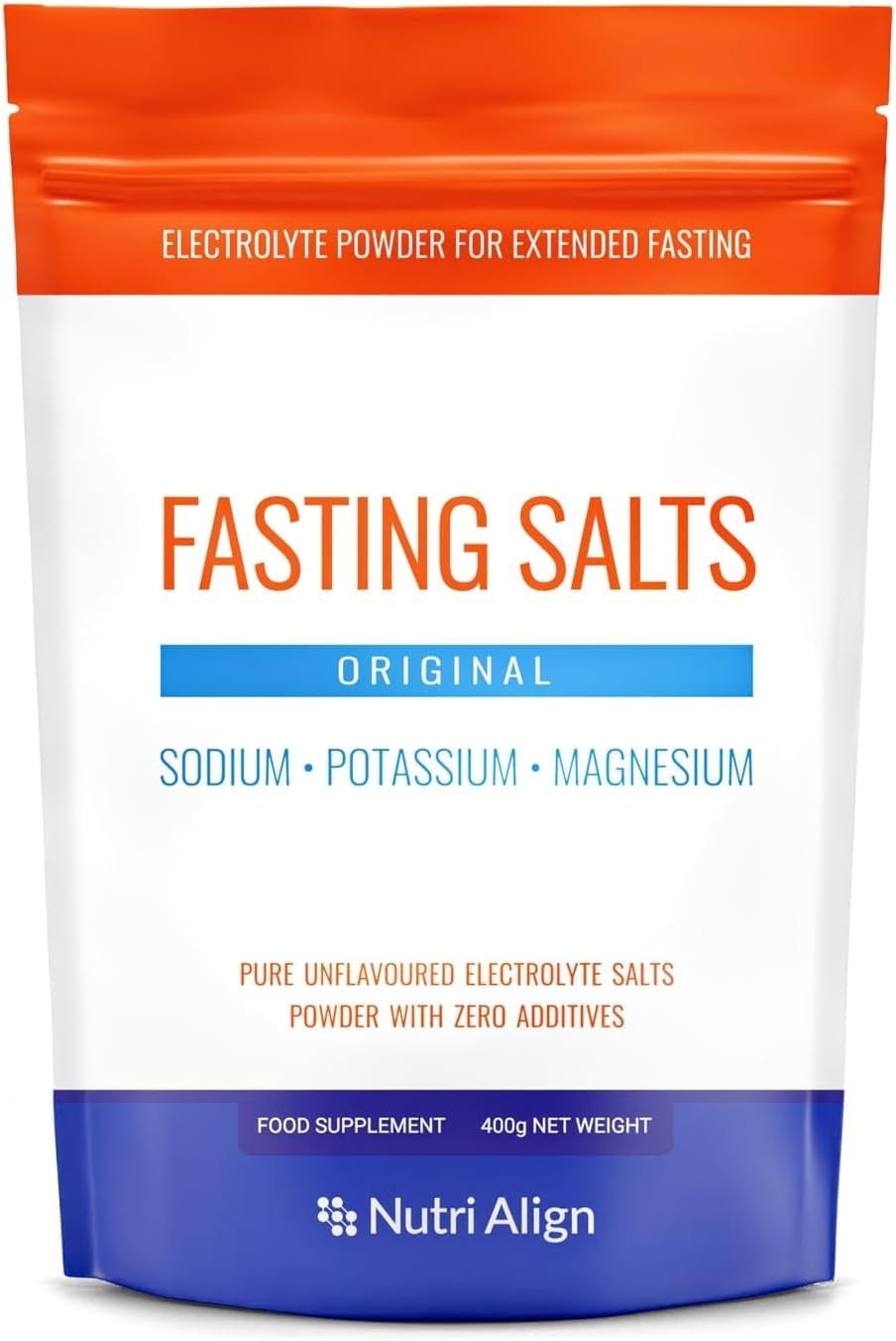 Nutri-Align Fasting Salts pouch front for extended fasting and electrolyte balance.