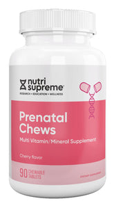Nutri-Supreme front packaging showing cherry prenatal wafers and benefits