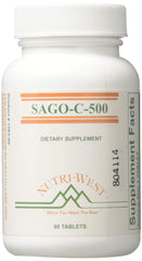 Nutri-West Sago-C-500 bottle front view with 90 tablets for daily use.