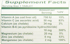 Close-up of Nutri-West Total Multimune label showing vitamins and botanicals