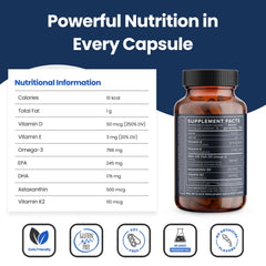 Nutri11 enteric-coated capsules close-up emphasizing reduced fishy aftertaste.