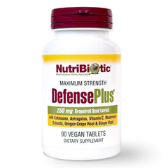NutriBiotic DefensePlus 90-tablet bottle front, ready for daily immune support.