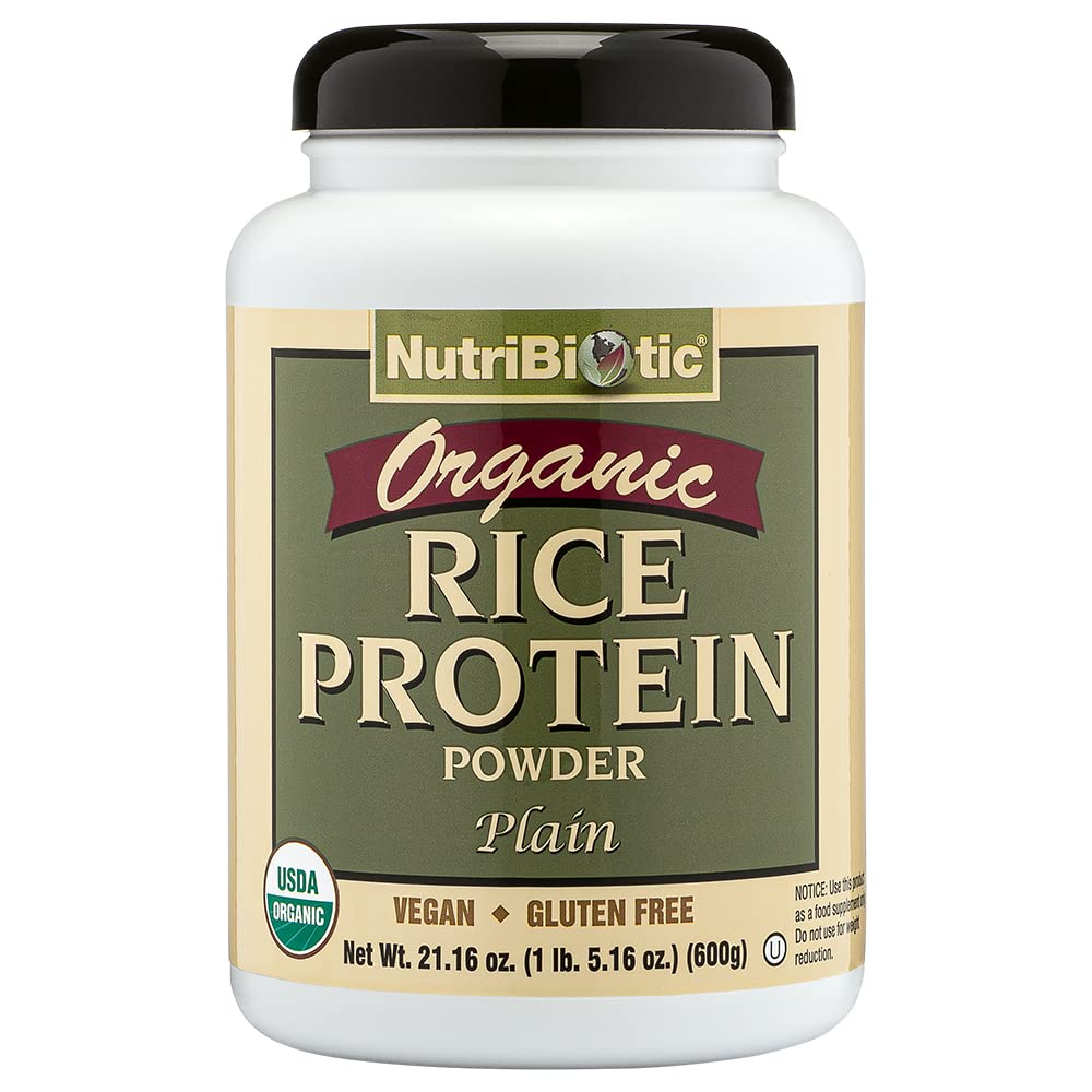 NutriBiotic Organic Rice Protein bottle with certified organic protein for workouts