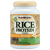 NutriBiotic packaging front for vanilla rice protein, appealing and vegan-friendly