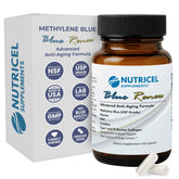 Nutricel Methylene Blue capsules bottle front shows easy dosage and trusted brand.