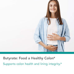 Nutricology ButyrAid tributyrin complex graphic illustrating four butyrate molecules for colon health.