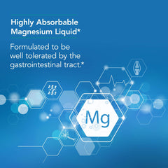 Nutricology Magnesium Chloride Liquid dosage cup showing a measured serving for daily minerals.