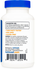 Nutricost 5-HTP bottle with NSF/GMP marks; signals trusted manufacturing.