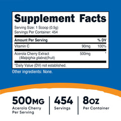 Nutricost Acerola Powder scoop highlights easy measurement for servings