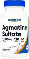 Nutricost Agmatine Sulfate bottle with servings for workouts.
