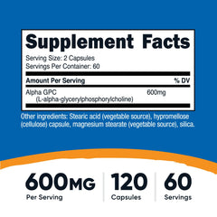 Nutricost Alpha GPC 600mg capsules closeup, vegetarian capsules with smooth texture