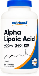 Nutricost Alpha Lipoic Acid bottle with 600 mg capsules for daily wellness