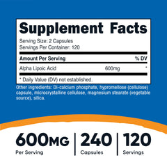Nutricost Alpha Lipoic Acid capsules close-up showing vegetarian capsules